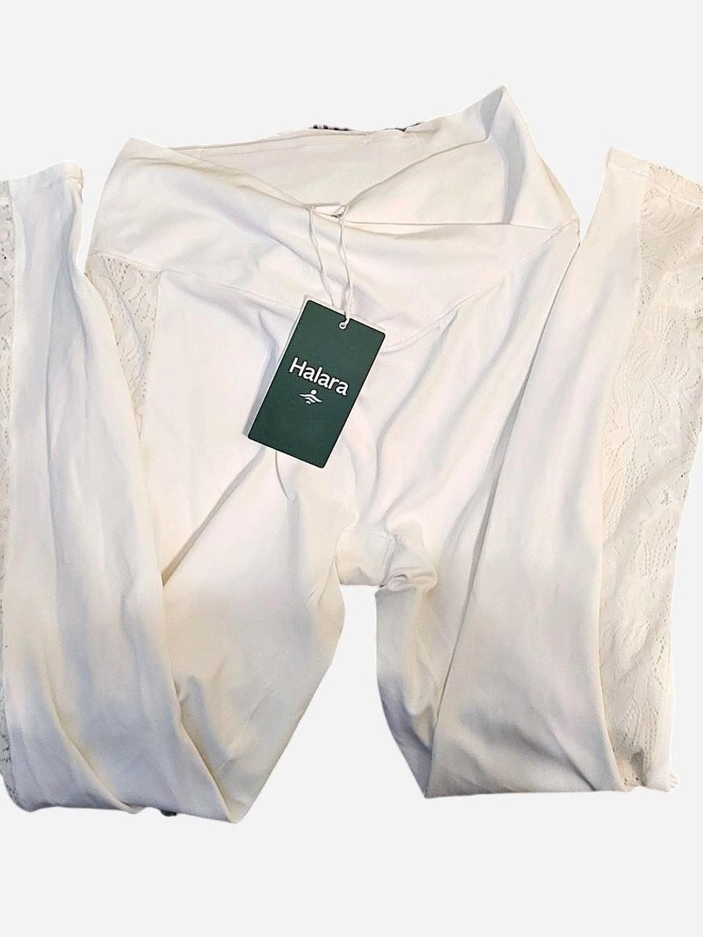 Halara Women’s White High-Waist Leggings with Lace Panels